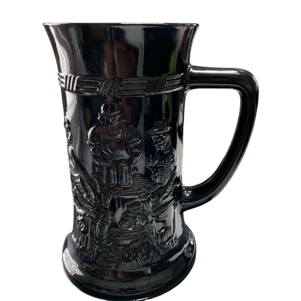 Indiana Glass Tiara Beer Steins Tankard Mug Opaque Black 12 Oz 3D Design